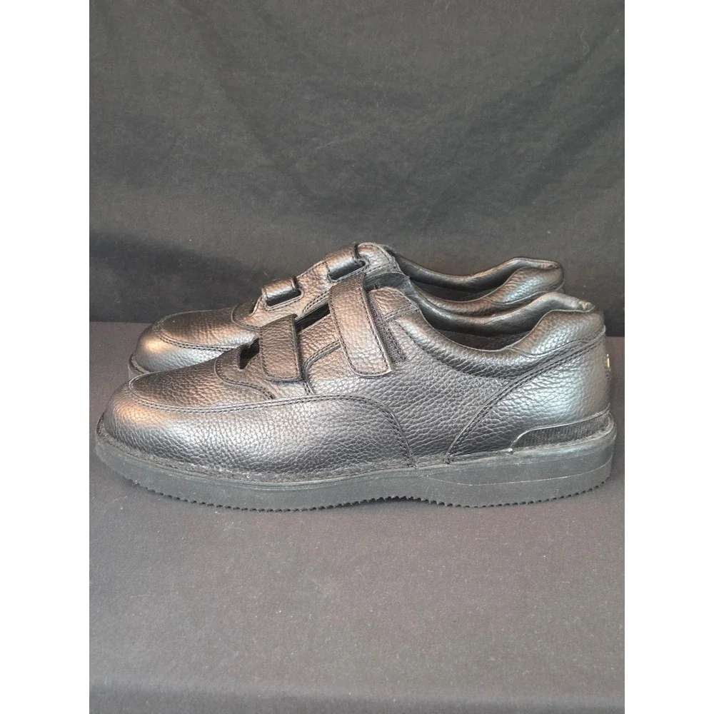 Cabelas Mens Black Leather Vibram Sole Hook and Loop Shoes Size 12‎ EEE